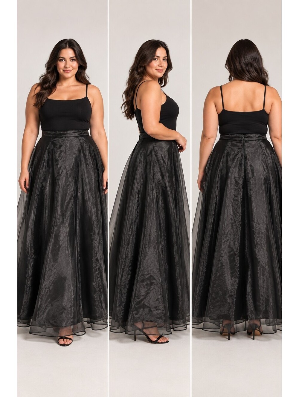 MSK Women's Size 16 Black Sheer Overlay Maxi Skirt Lined Evening